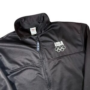 Vintage USA Olympic Committee Track Jacket Mens XL Black Full Zip Made in USA